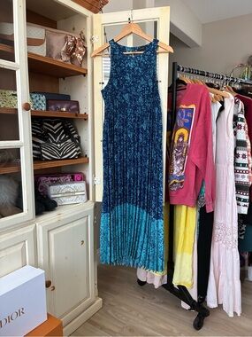 J. Jill Navy and Teal Floral Maxi Dress